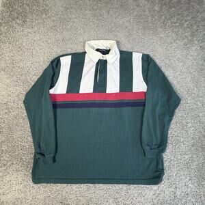 Angels Flight Polo Shirt Mens XL Green Cotton Polyester Striped Long Sleeve